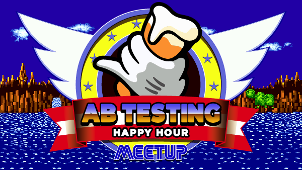 September AB Testing Happy Hour Meetup banner, design inspired by Sonic the Hedgehog