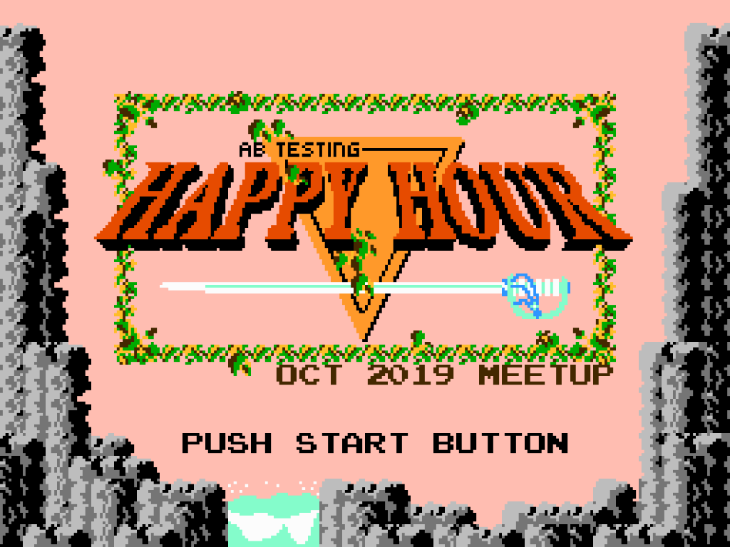 A/B Testing Happy Hour October 2019 Meetup banner, inspired by The Legend of Zelda